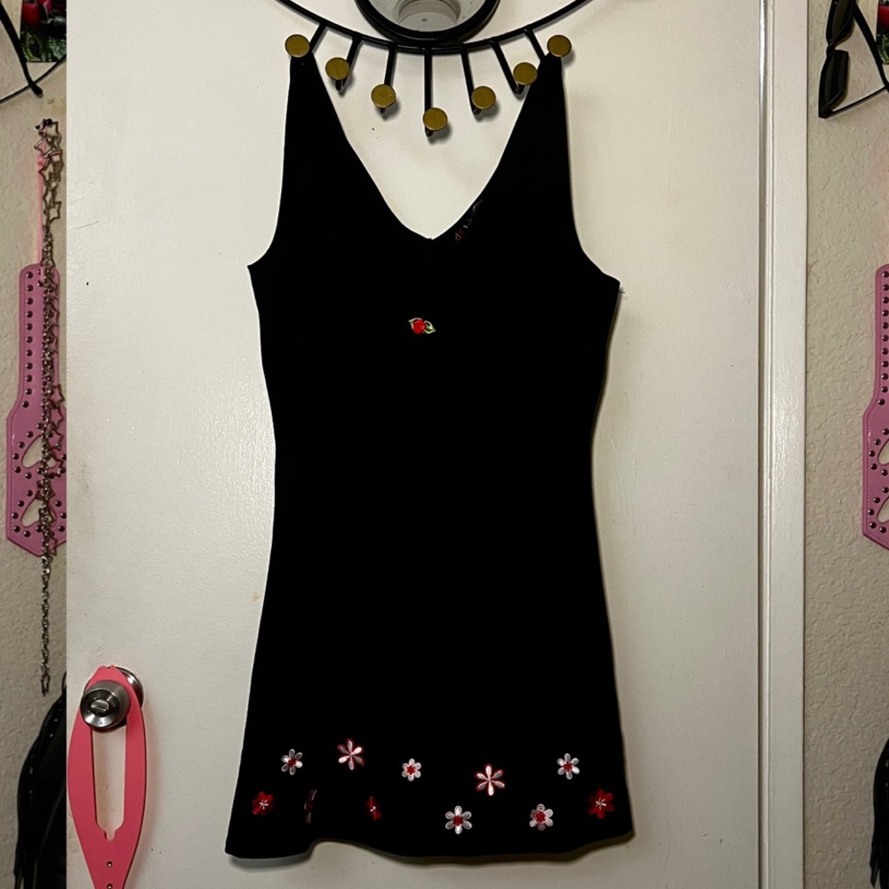 Black Floral Embroidered Delias Mini Dress